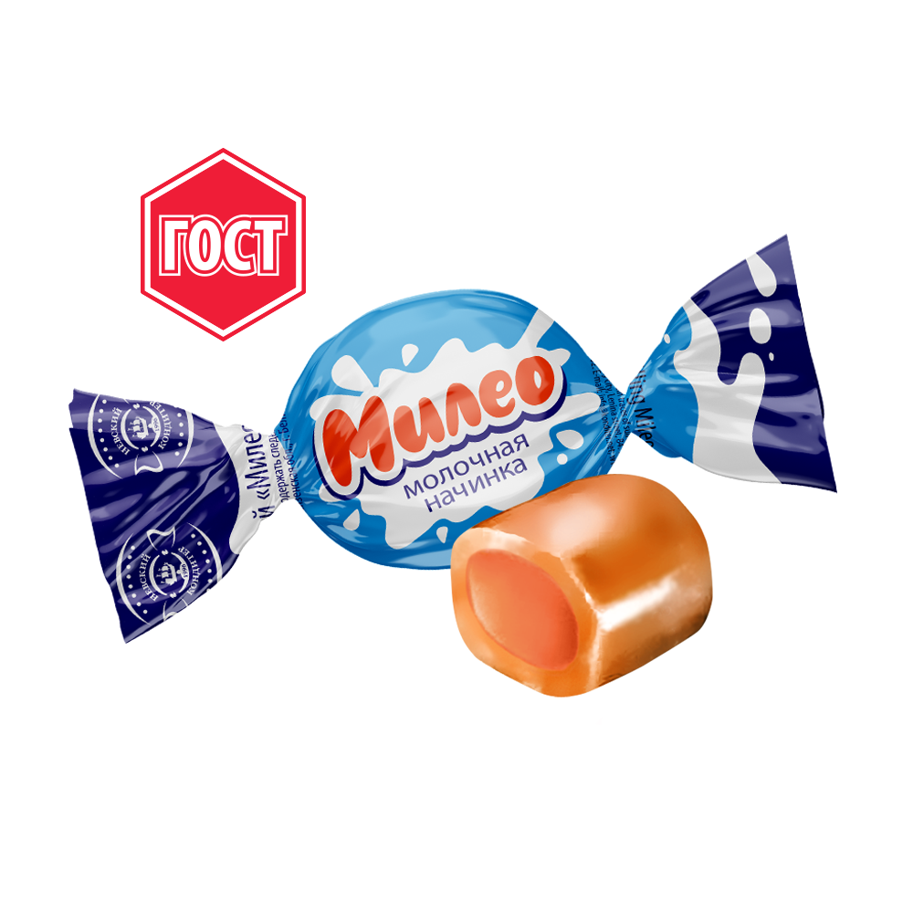 Piena košļājamā karamele ar piena pildījumu "Mileo" 1 kg