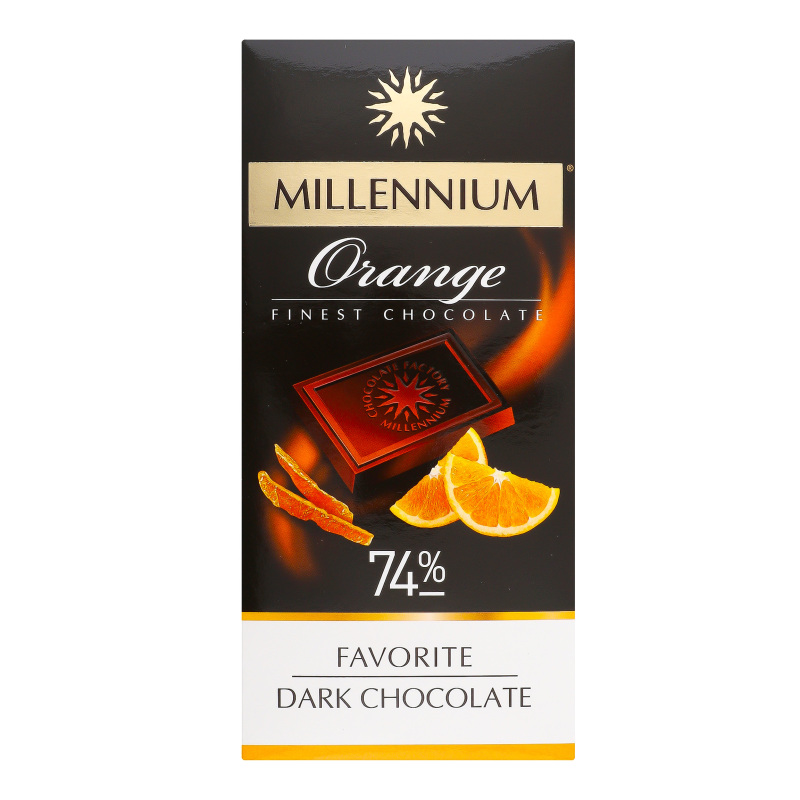 Dark chocolate "Millenium Favorite" 74% cocoa with orange 100 gr
