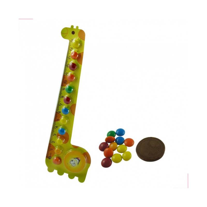 Ruler in the form of a giraffe with a dragee and a chocolate medal 5 gr