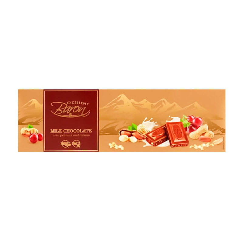 Milk chocolate with peanuts and raisins "Baron" 220 gr