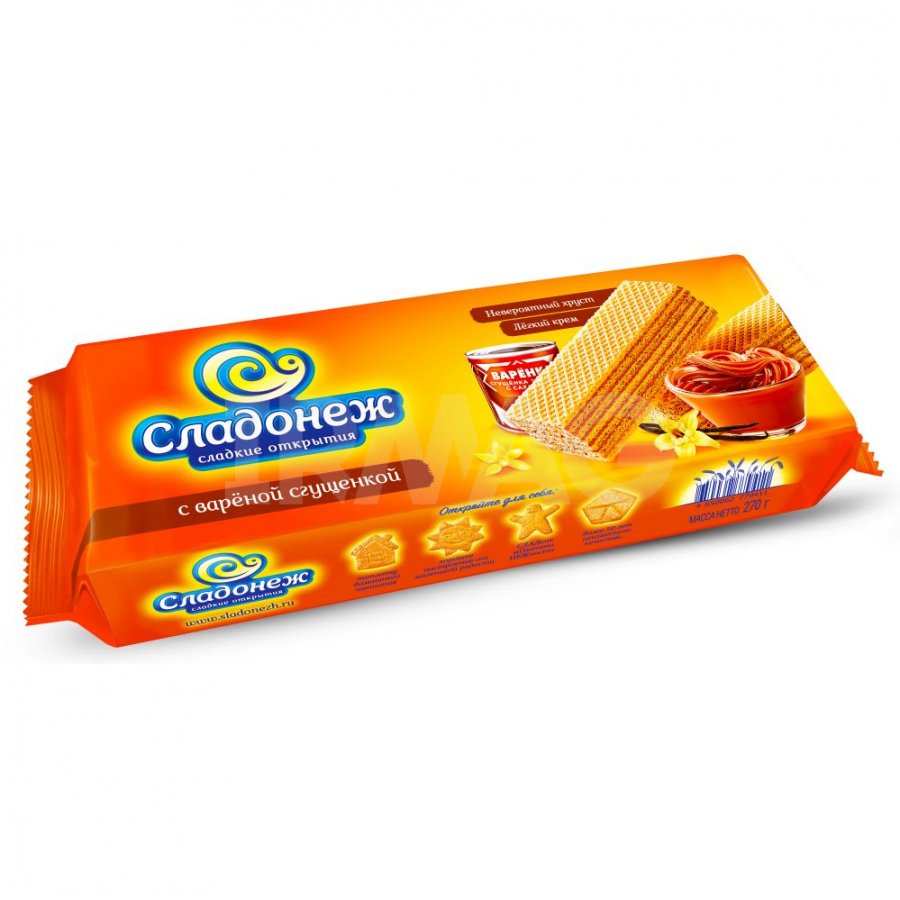 Vafeles ar vārītu iebiezināto pienu "Sladonezh" 270 gr