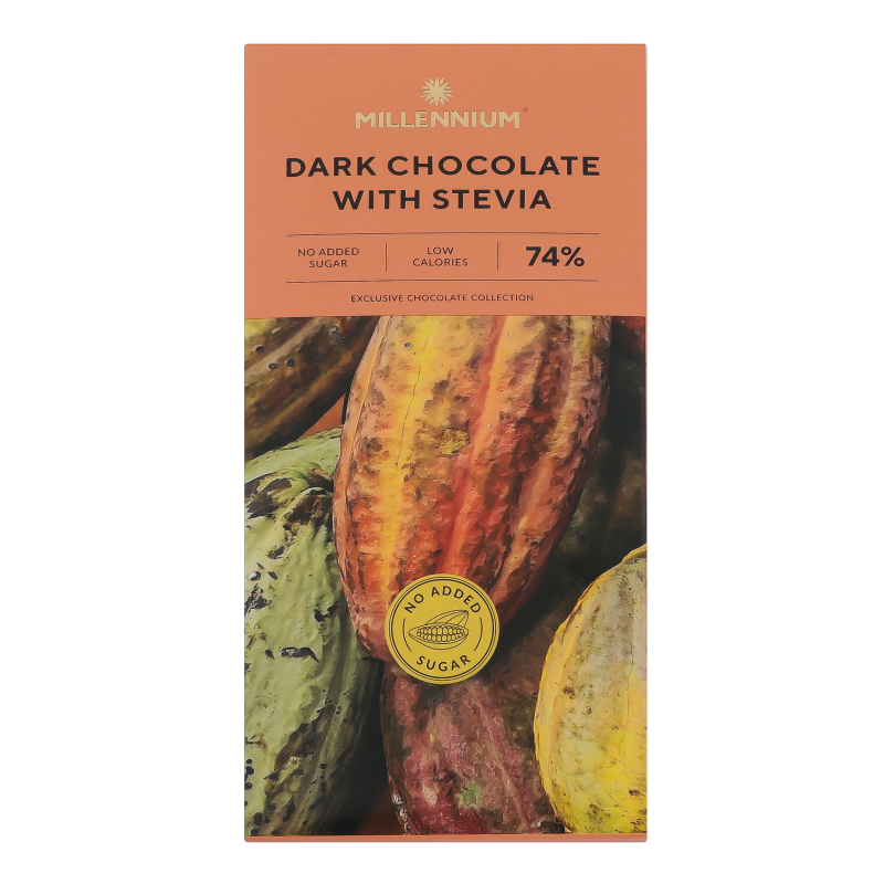 Dark chocolate "Millenium" 74% cacao with stevia 100 gr