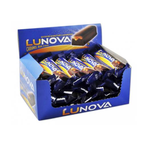 Коробка бисквитных батончиков "Lunova" с карамелью 1800 гр