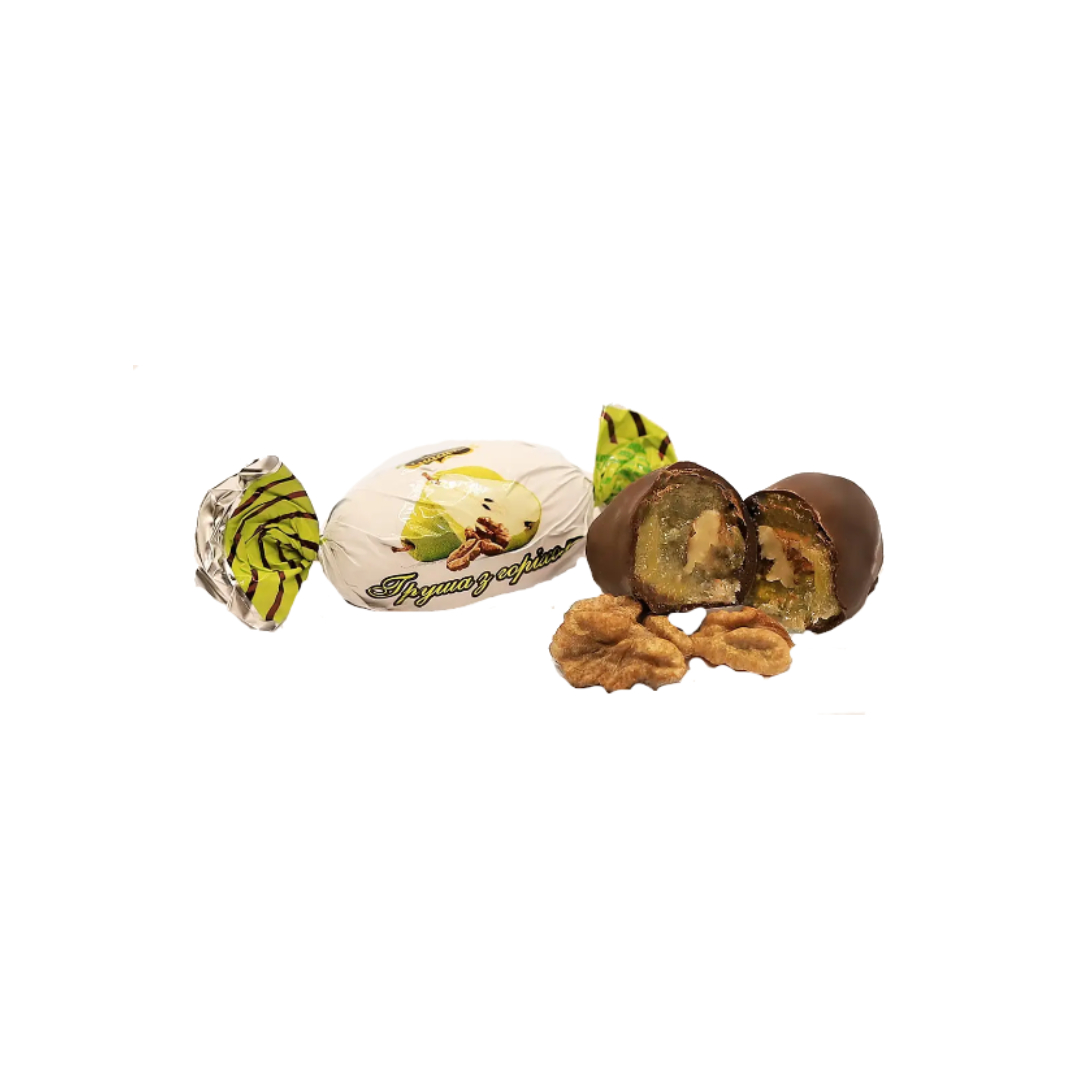 Chocolate candies "Pear" with walnuts in glaze 1 kg